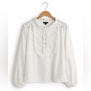 J.Crew Eyelet Ruffle Blouse XL White Cotton Romantic Cottagecore Boho Feminine